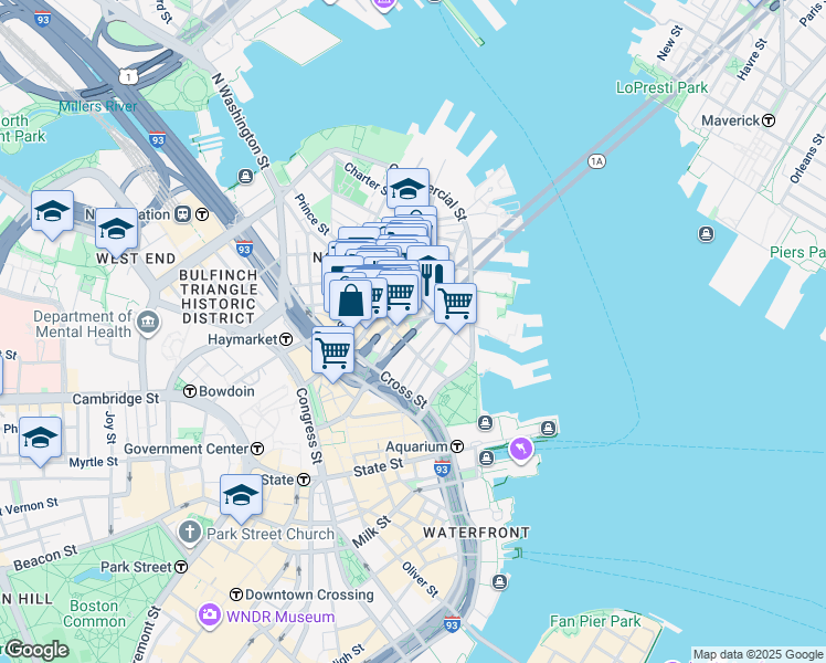 map of restaurants, bars, coffee shops, grocery stores, and more near Lieutenant William F. Callahan Tunnel in Boston