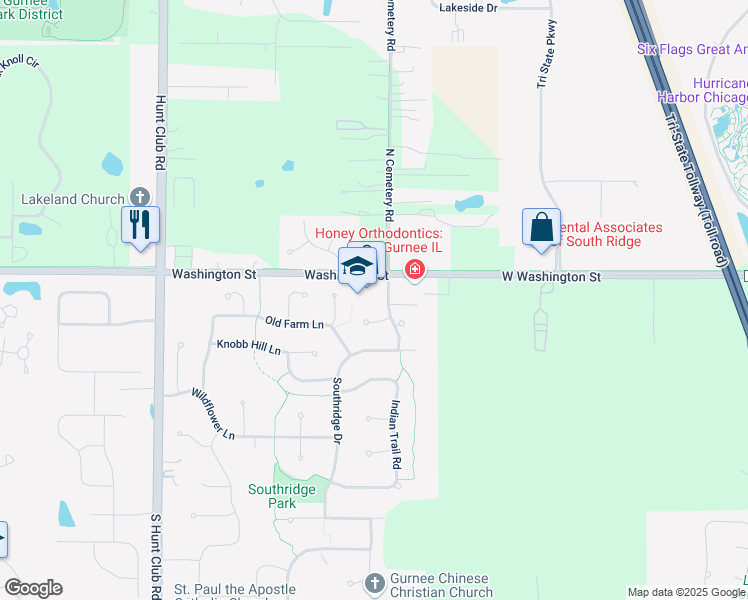 map of restaurants, bars, coffee shops, grocery stores, and more near 6121 West Washington Street in Gurnee