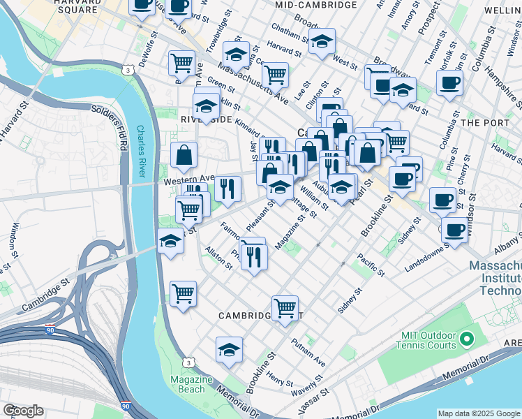 map of restaurants, bars, coffee shops, grocery stores, and more near 30 Upton Street in Cambridge