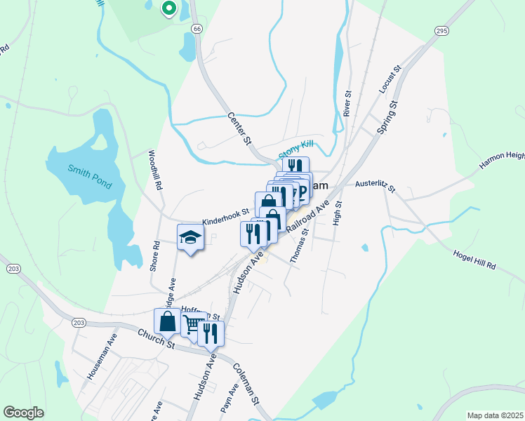 map of restaurants, bars, coffee shops, grocery stores, and more near 28 Kinderhook Street in Chatham