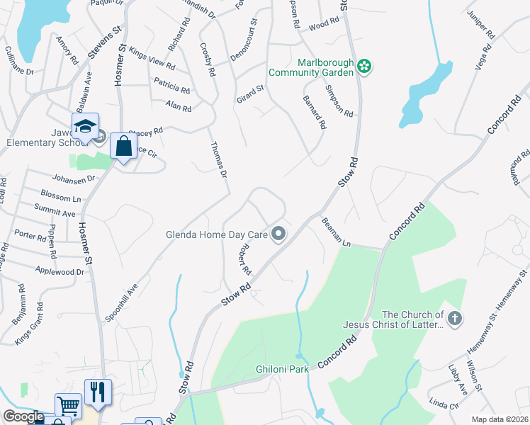 map of restaurants, bars, coffee shops, grocery stores, and more near 42 Knight Way in Marlborough