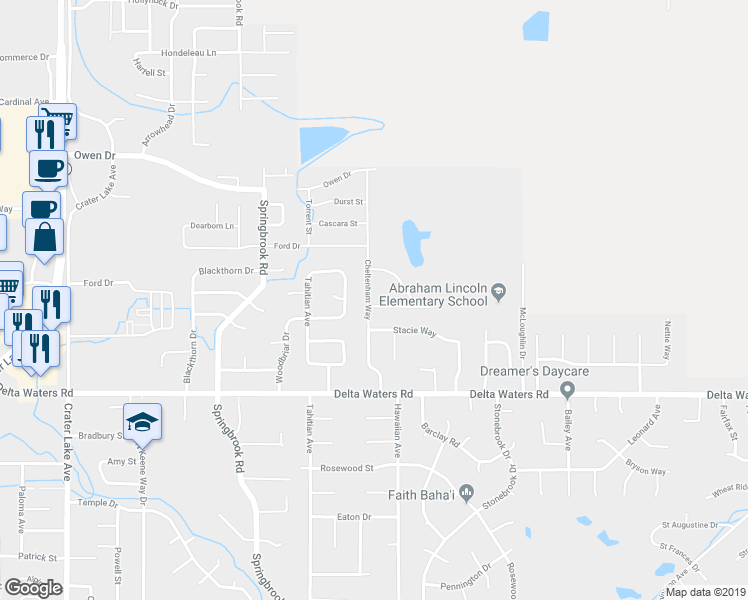 map of restaurants, bars, coffee shops, grocery stores, and more near 3130 Cheltenham Way in Medford