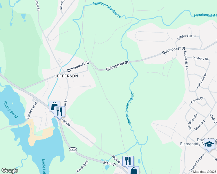 map of restaurants, bars, coffee shops, grocery stores, and more near 101 Quinapoxet Street in Holden