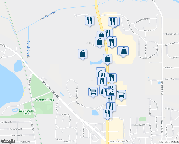 map of restaurants, bars, coffee shops, grocery stores, and more near 2525 North Richmond Road in McHenry