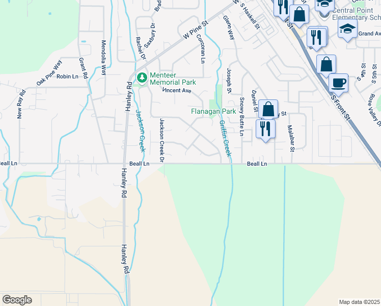 map of restaurants, bars, coffee shops, grocery stores, and more near 106 Amanda Court in Central Point