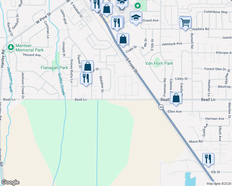 map of restaurants, bars, coffee shops, grocery stores, and more near 285 Alta Lane in Central Point