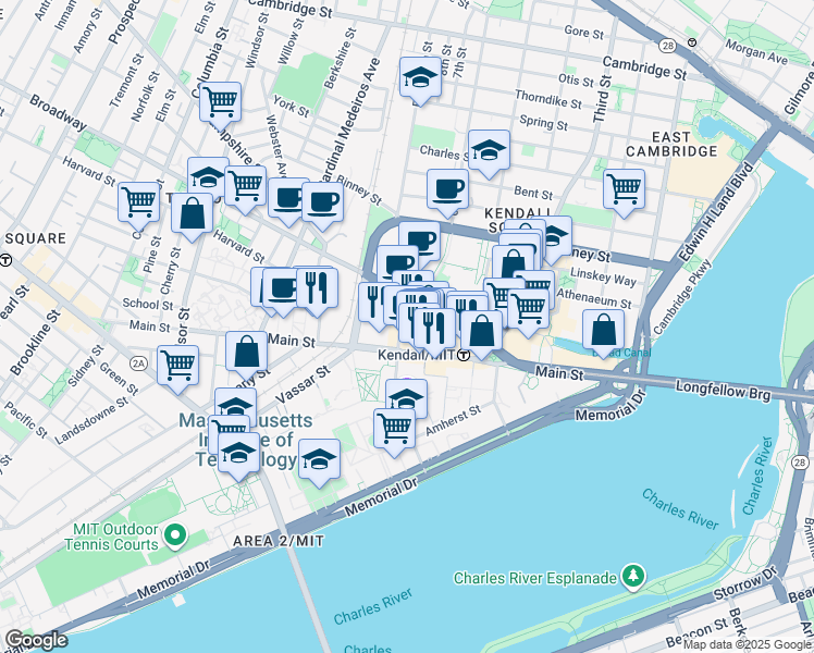map of restaurants, bars, coffee shops, grocery stores, and more near in Cambridge