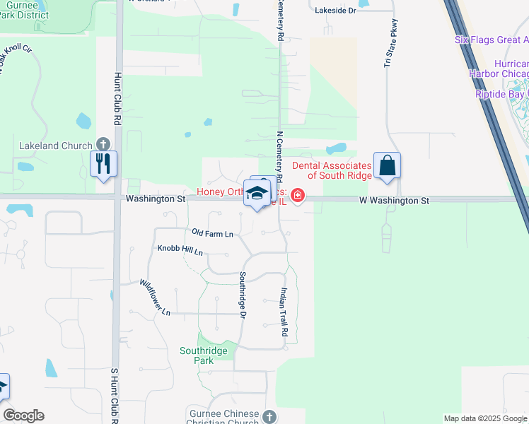 map of restaurants, bars, coffee shops, grocery stores, and more near 6121 West Washington Street in Gurnee