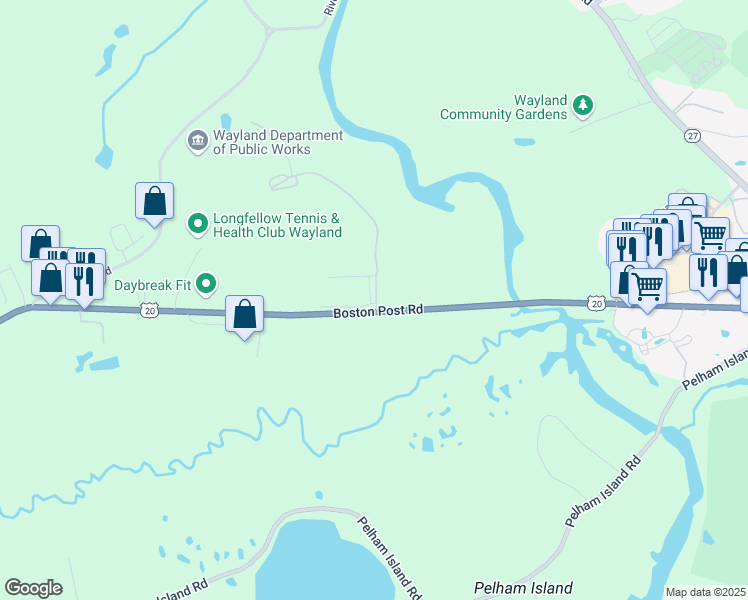 map of restaurants, bars, coffee shops, grocery stores, and more near 484 Boston Post Road in Wayland