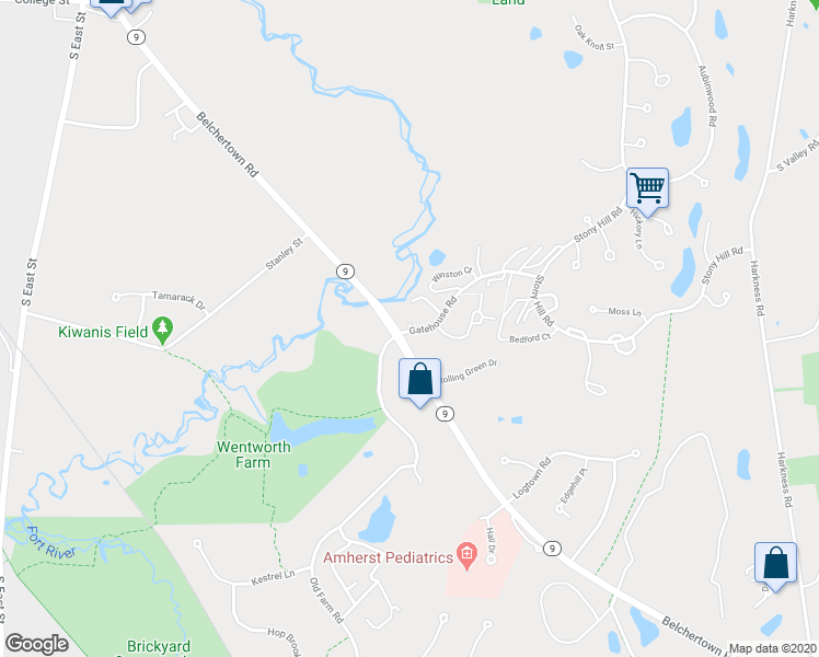 map of restaurants, bars, coffee shops, grocery stores, and more near 186 Rolling Green Drive in Amherst