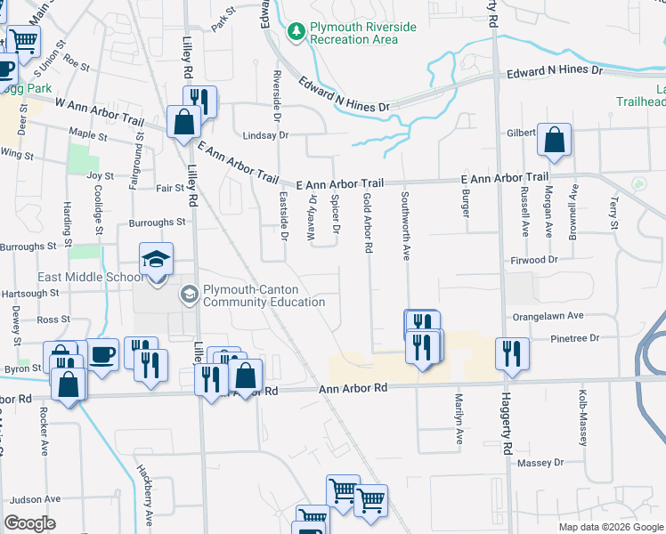 map of restaurants, bars, coffee shops, grocery stores, and more near 11303 Waverly Dr in Plymouth