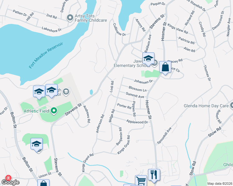 map of restaurants, bars, coffee shops, grocery stores, and more near 44 Lodi Road in Marlborough