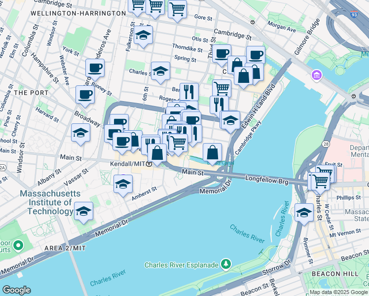 map of restaurants, bars, coffee shops, grocery stores, and more near in Cambridge