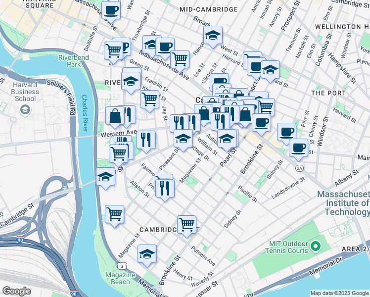 map of restaurants, bars, coffee shops, grocery stores, and more near 30 Upton Street in Cambridge
