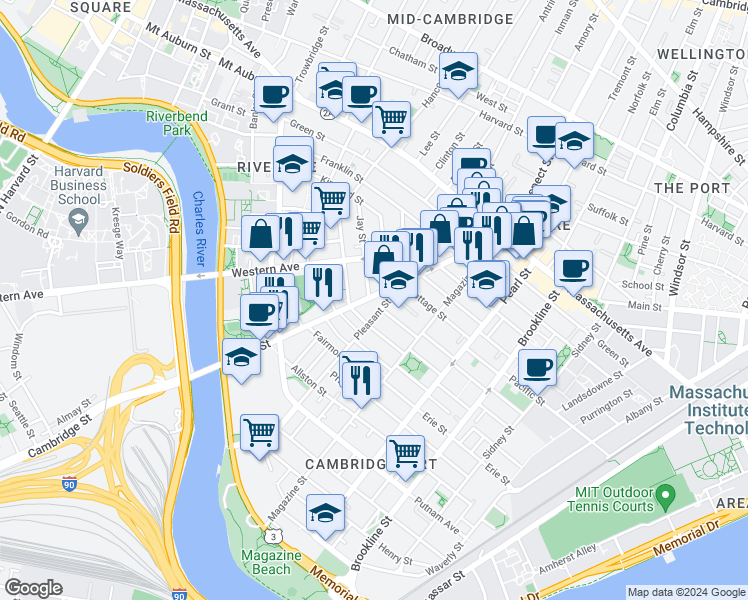 map of restaurants, bars, coffee shops, grocery stores, and more near 30 Upton Street in Cambridge