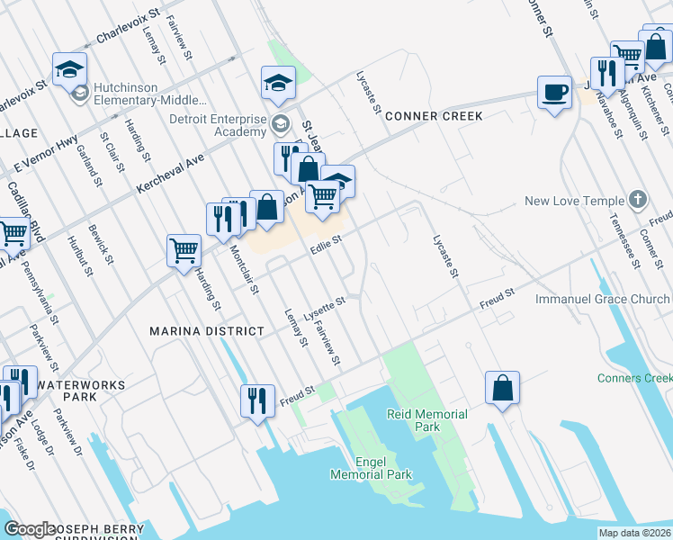 map of restaurants, bars, coffee shops, grocery stores, and more near 651 Lillibridge Street in Detroit