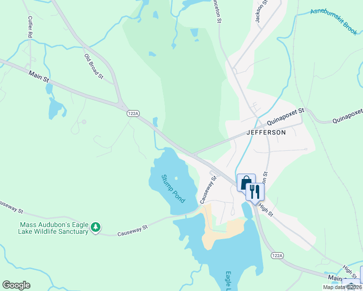 map of restaurants, bars, coffee shops, grocery stores, and more near 1818 Main Street in Holden