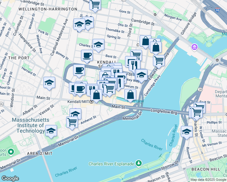 map of restaurants, bars, coffee shops, grocery stores, and more near in Cambridge