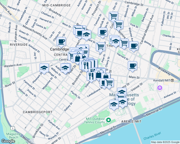 map of restaurants, bars, coffee shops, grocery stores, and more near 378 Massachusetts Avenue in Cambridge
