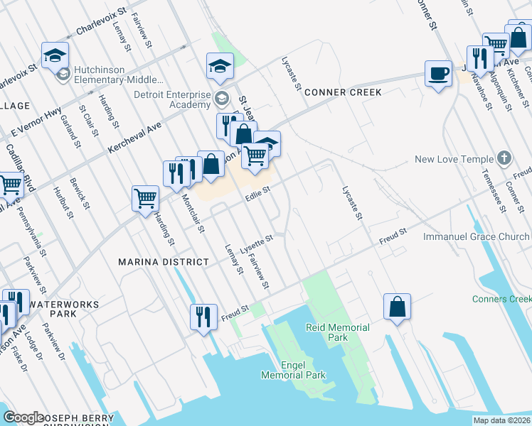map of restaurants, bars, coffee shops, grocery stores, and more near 651 Lillibridge Street in Detroit