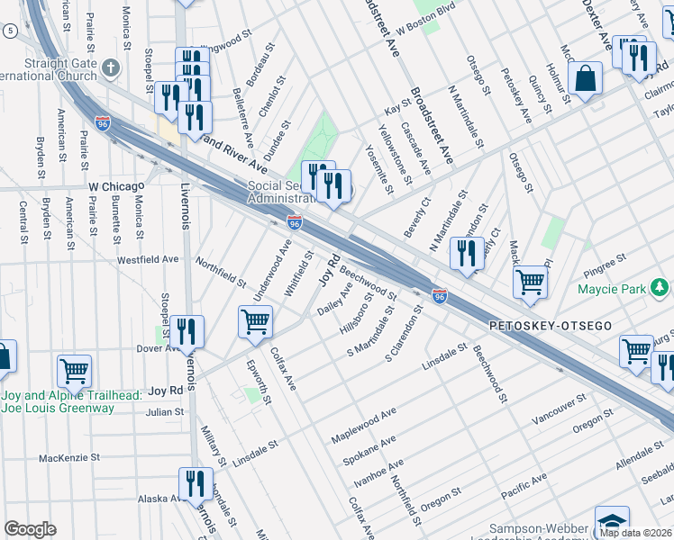 map of restaurants, bars, coffee shops, grocery stores, and more near 5042 Dailey Avenue in Detroit
