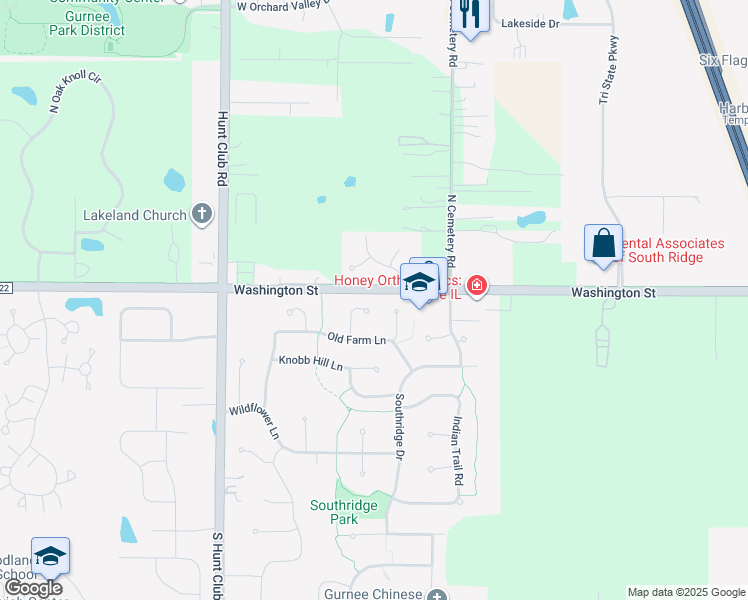 map of restaurants, bars, coffee shops, grocery stores, and more near 71 Foxboro Lane in Gurnee