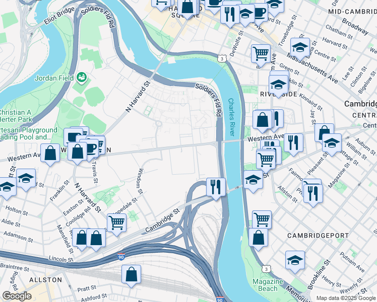 map of restaurants, bars, coffee shops, grocery stores, and more near 90 Rotterdam Street in Boston
