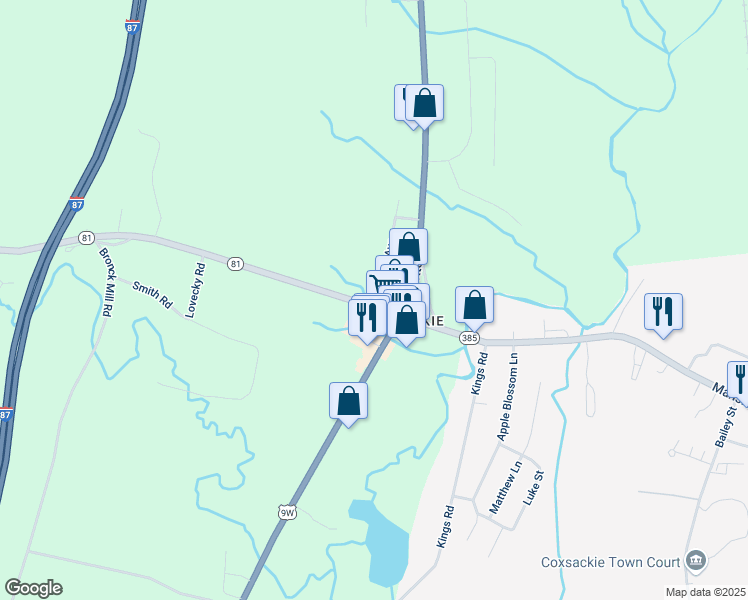 map of restaurants, bars, coffee shops, grocery stores, and more near 28 Hope Plaza in Greene County