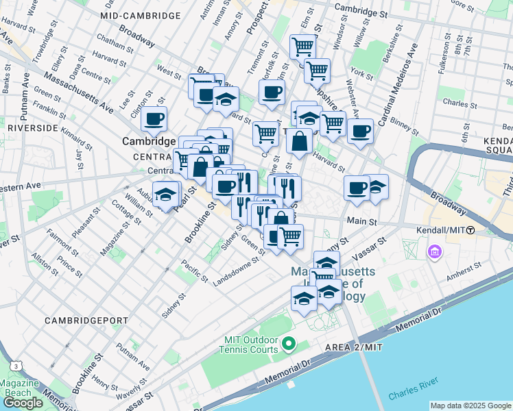 map of restaurants, bars, coffee shops, grocery stores, and more near 15 State Street in Cambridge