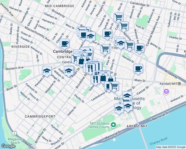 map of restaurants, bars, coffee shops, grocery stores, and more near 378 Massachusetts Avenue in Cambridge