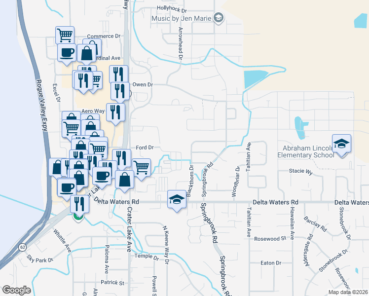 map of restaurants, bars, coffee shops, grocery stores, and more near 3167 Forest Hills Drive in Medford