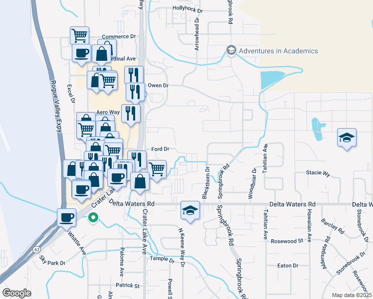 map of restaurants, bars, coffee shops, grocery stores, and more near 3167 Forest Hills Drive in Medford
