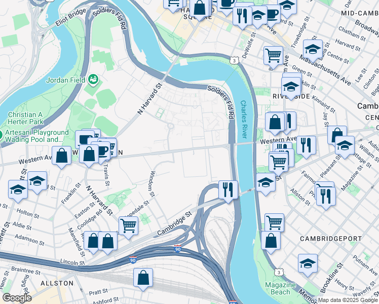 map of restaurants, bars, coffee shops, grocery stores, and more near 90 Rotterdam Street in Boston