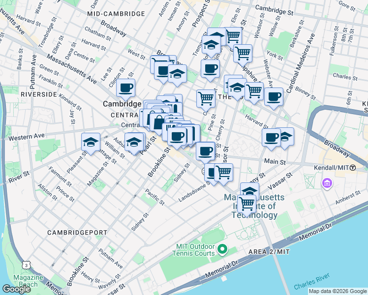 map of restaurants, bars, coffee shops, grocery stores, and more near 39 Bishop Richard Allen Drive in Cambridge