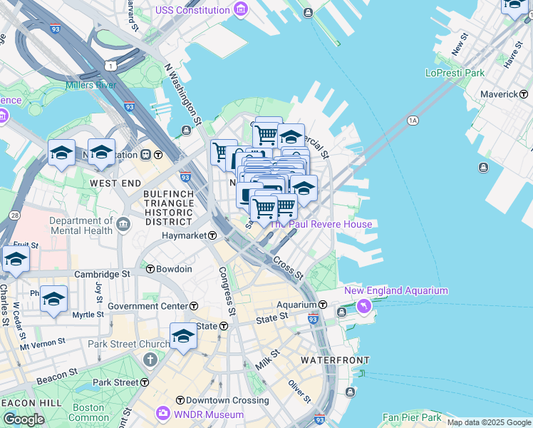 map of restaurants, bars, coffee shops, grocery stores, and more near in Boston