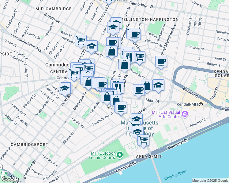 map of restaurants, bars, coffee shops, grocery stores, and more near 119 Windsor Street in Cambridge