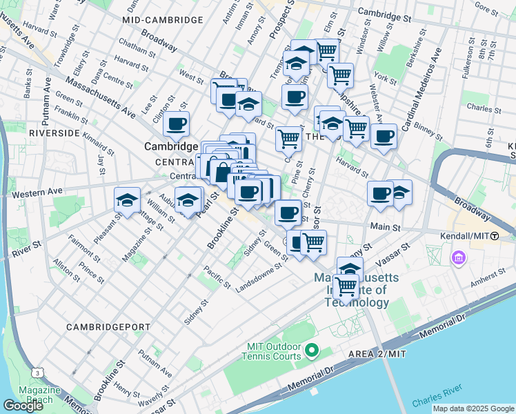 map of restaurants, bars, coffee shops, grocery stores, and more near 39 Bishop Richard Allen Drive in Cambridge
