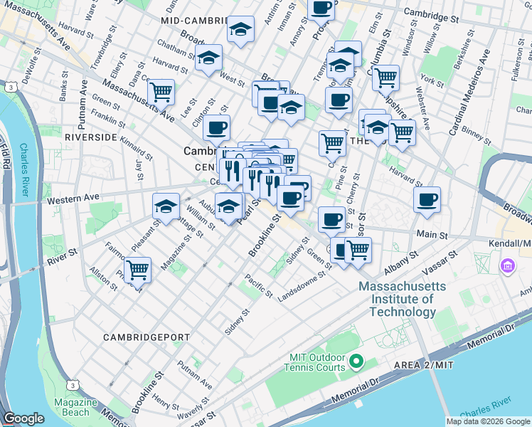 map of restaurants, bars, coffee shops, grocery stores, and more near in Cambridge