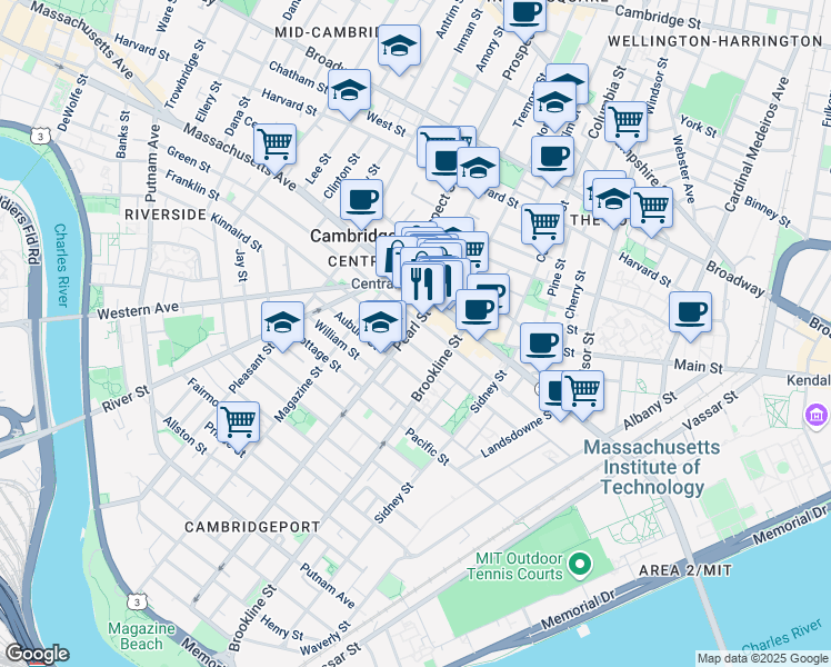 map of restaurants, bars, coffee shops, grocery stores, and more near in Cambridge