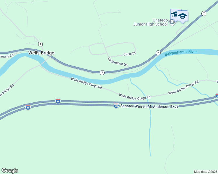 map of restaurants, bars, coffee shops, grocery stores, and more near 541 Wells Bridge Road in Unadilla