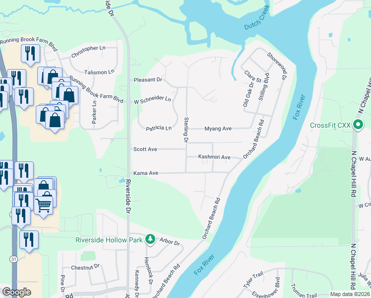 map of restaurants, bars, coffee shops, grocery stores, and more near 2901 Scott Avenue in McHenry