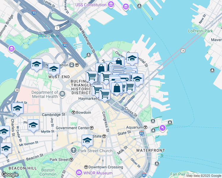 map of restaurants, bars, coffee shops, grocery stores, and more near N Margin St & Stillman St in Boston