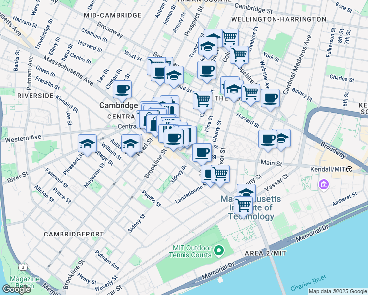 map of restaurants, bars, coffee shops, grocery stores, and more near 39 Bishop Richard Allen Drive in Cambridge