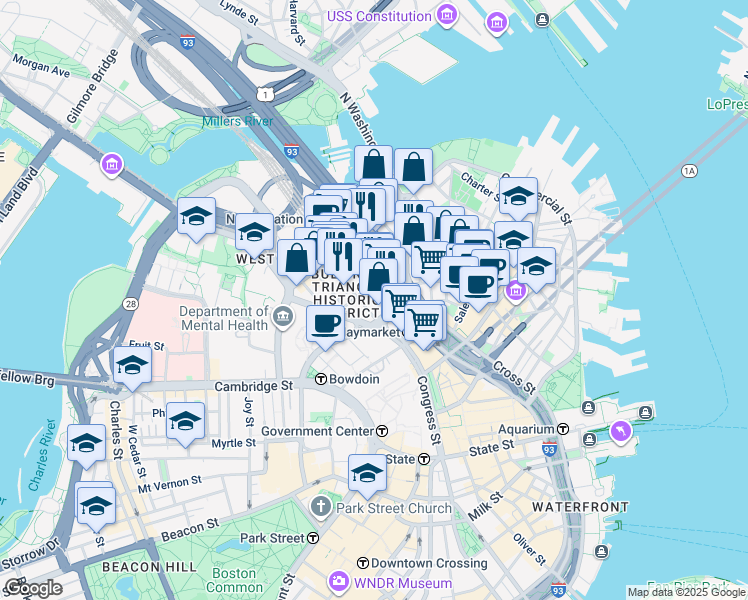 map of restaurants, bars, coffee shops, grocery stores, and more near 60 Valenti Way in Boston