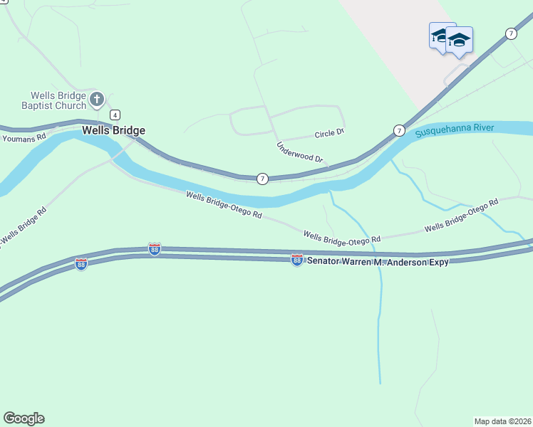 map of restaurants, bars, coffee shops, grocery stores, and more near Wells Bridge-Otego Rd in Unadilla