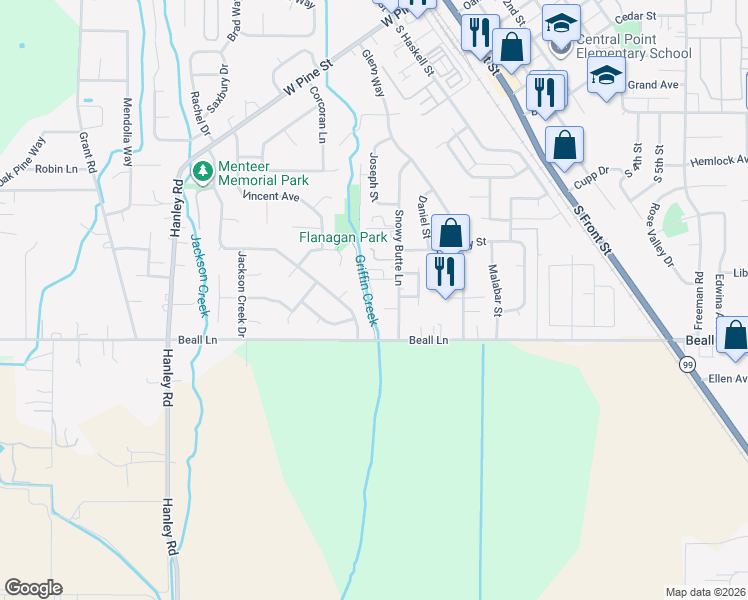 map of restaurants, bars, coffee shops, grocery stores, and more near 871 Holley Way in Central Point