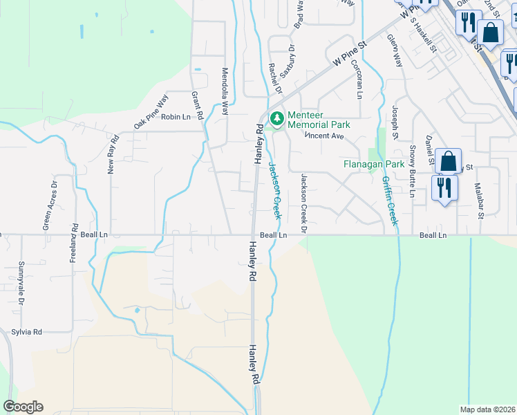 map of restaurants, bars, coffee shops, grocery stores, and more near 513 Quail Court in Central Point