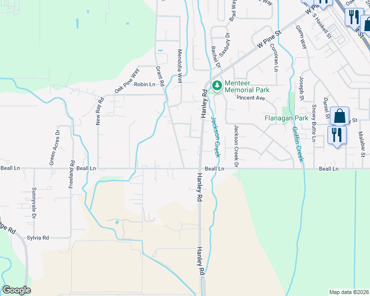 map of restaurants, bars, coffee shops, grocery stores, and more near 557 Quail Ct in Central Point