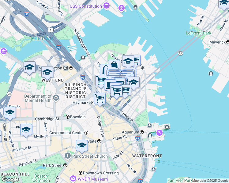 map of restaurants, bars, coffee shops, grocery stores, and more near in Boston