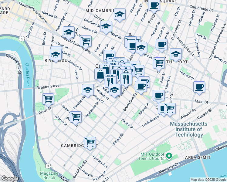 map of restaurants, bars, coffee shops, grocery stores, and more near 296 Green Street in Cambridge